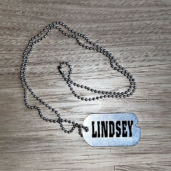 5/$20 Lindsey Tag 2"x1-1/8" Necklace Ball Chain 27" - Picture 1 of 4